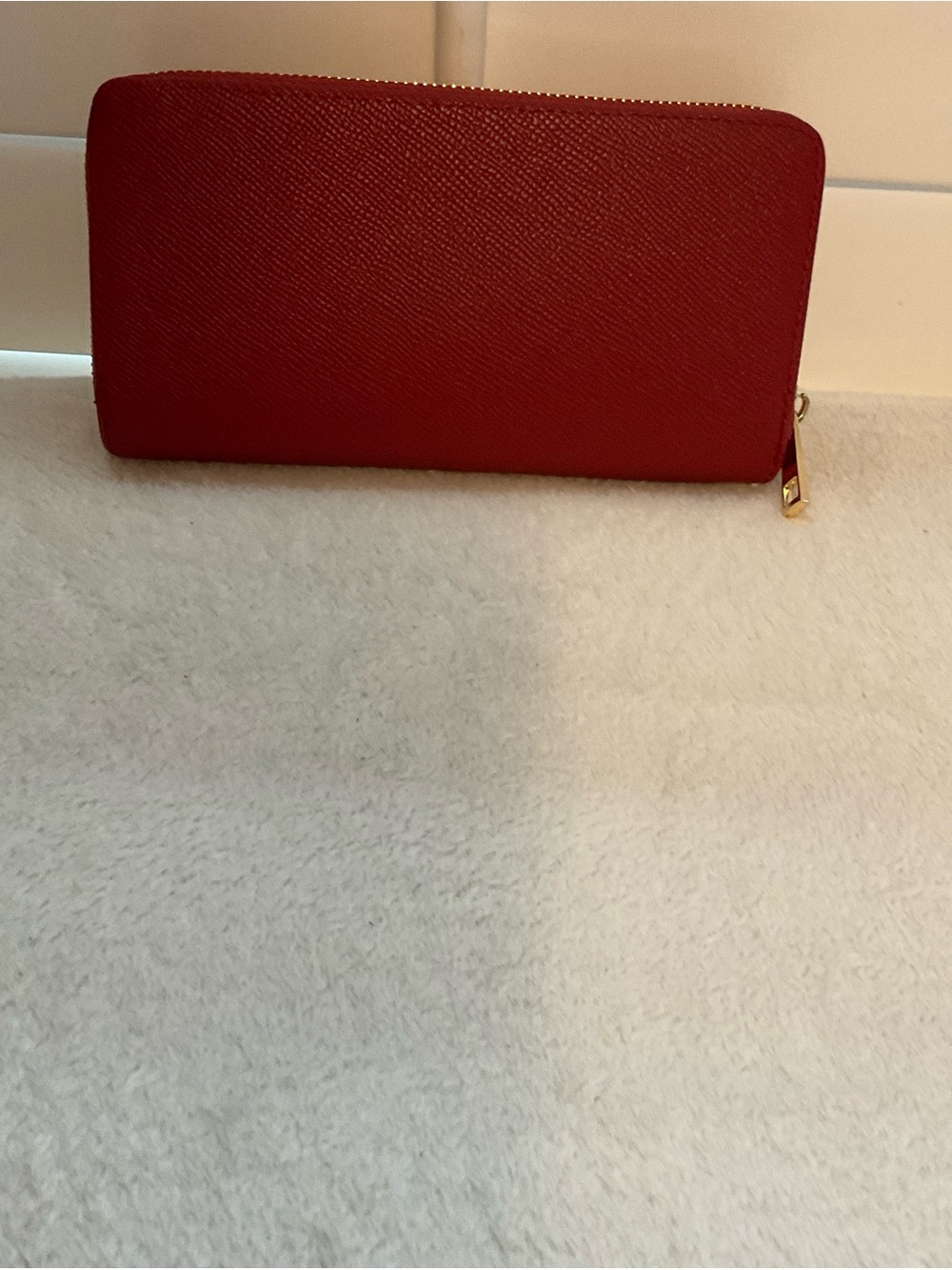 Classic Red Zip-Around Wallet with Gold Hardware